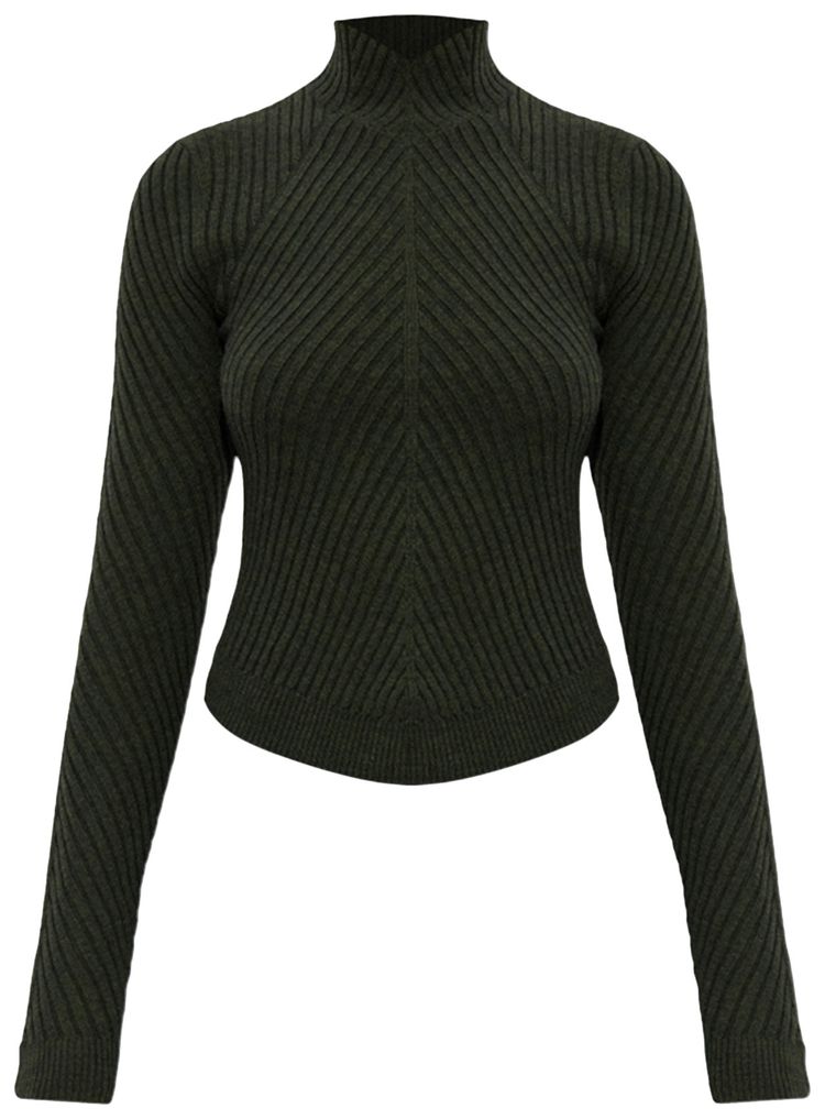 Victoria Beckham Ribbed Long Sleeve Polo Oregano