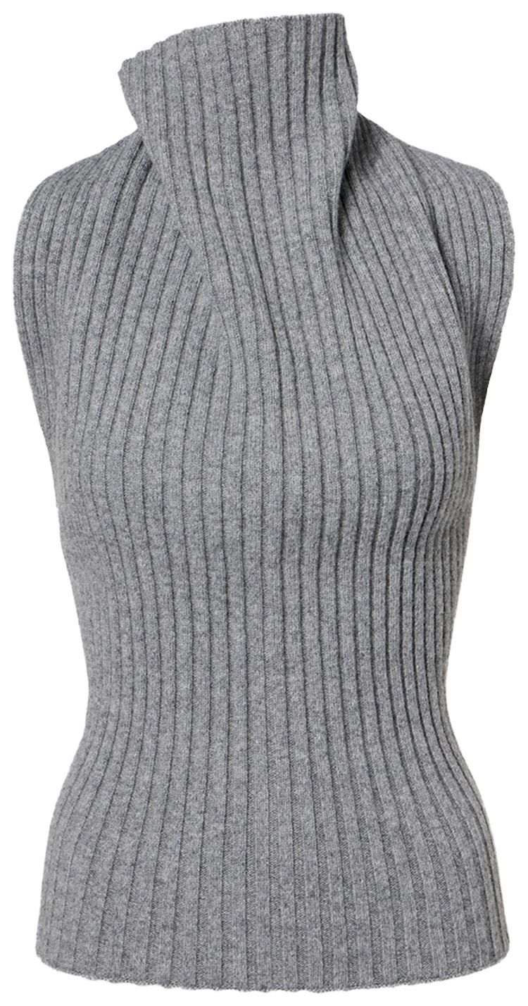 Victoria Beckham Draped Sleeveless Rib Top Grey Melange