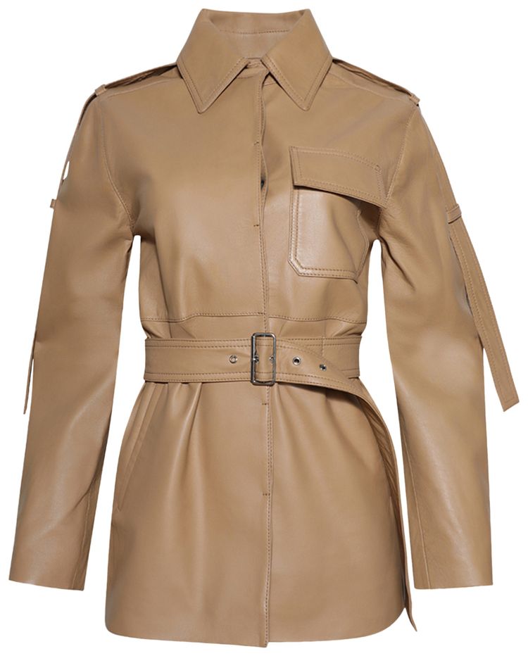 Victoria Beckham Belted Boxy Leather Jacket Butter