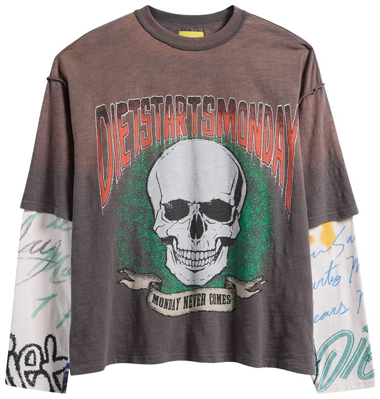 Diet Starts Monday Double Layer Skull Tee Vintage BlackMulti