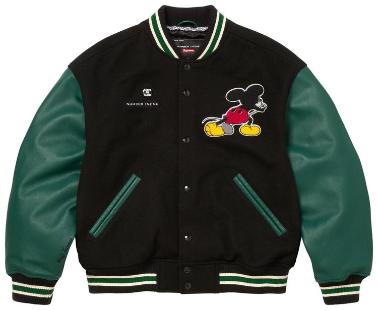 Supreme x Number NIne x Mickey Mouse Varsity Jacket Black