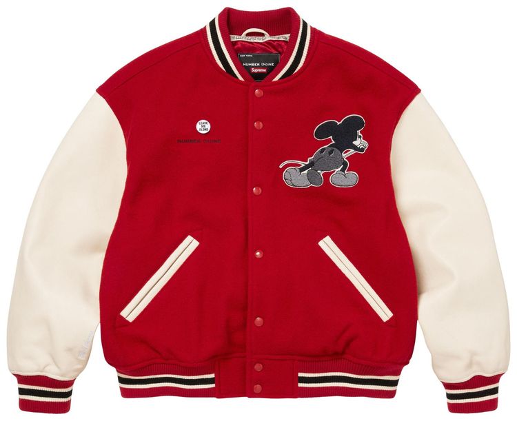 Supreme x Number NIne x Mickey Mouse Varsity Jacket Red