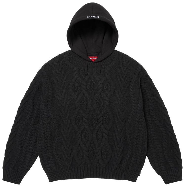 Supreme Cable Hooded Sweater Black