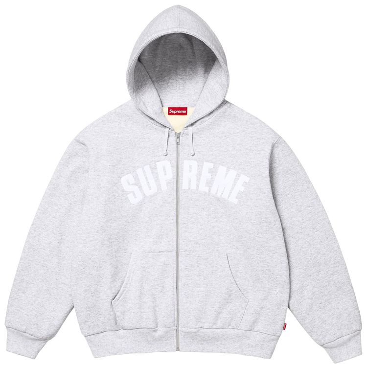 Supreme Arc Thermal Lined Zip Up Hooded Sweatshirt Ash Grey