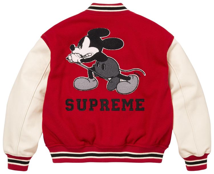 Supreme x Number NIne x Mickey Mouse Varsity Jacket Red