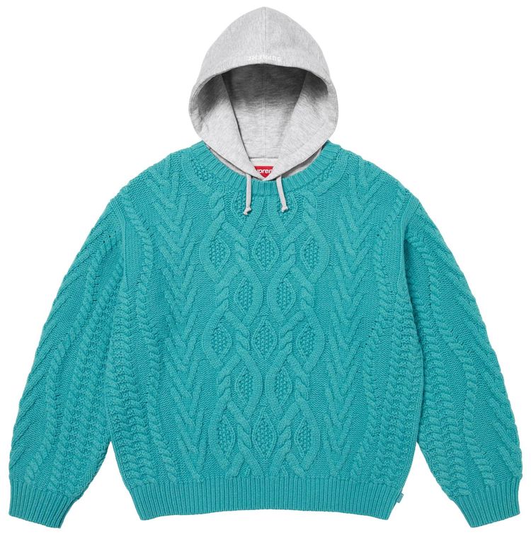 Supreme Cable Hooded Sweater Teal