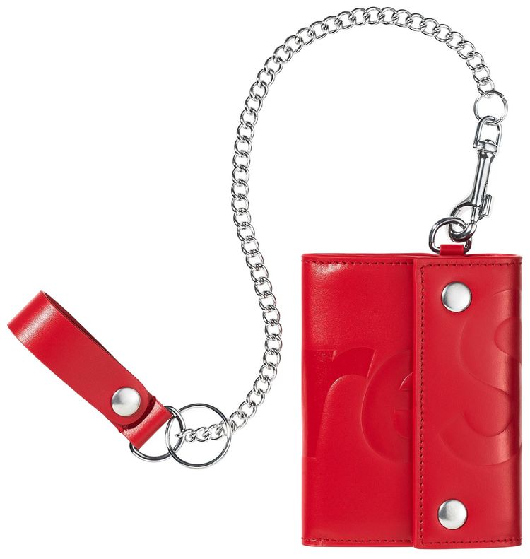 Supreme Leather Chain Wallet Red