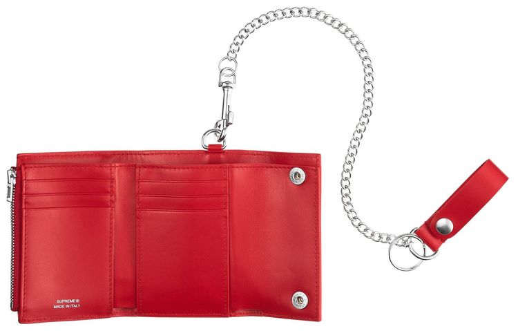 Supreme Leather Chain Wallet Red
