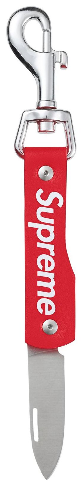 Supreme Leather Clip Knife Red