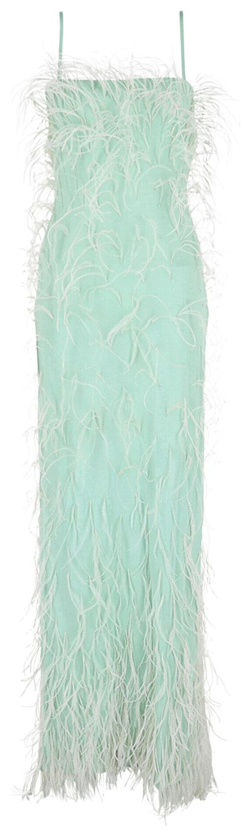 Givenchy Embroidered Feather Column Gown Green Mint