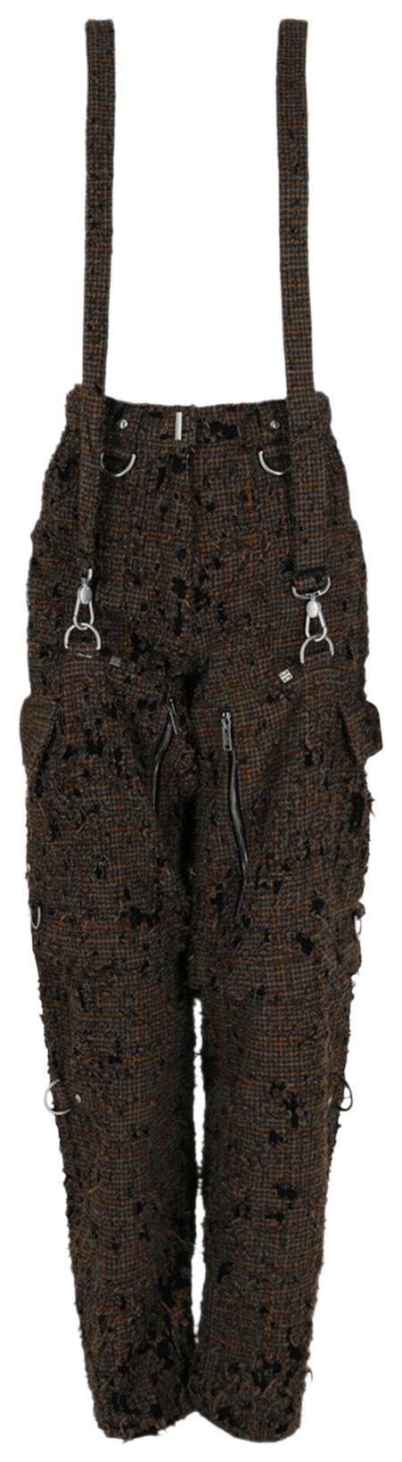 Givenchy Destroyed Checks Detachable Pants with Suspenders BlackBrown