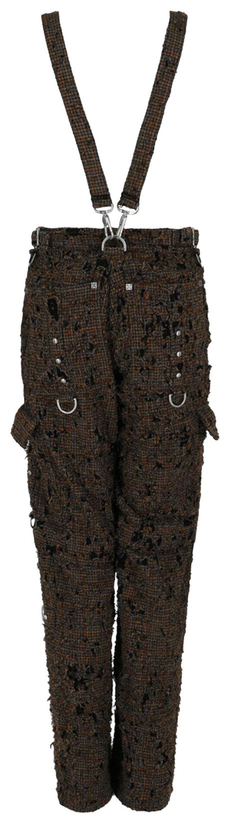 Givenchy Destroyed Checks Detachable Pants with Suspenders BlackBrown