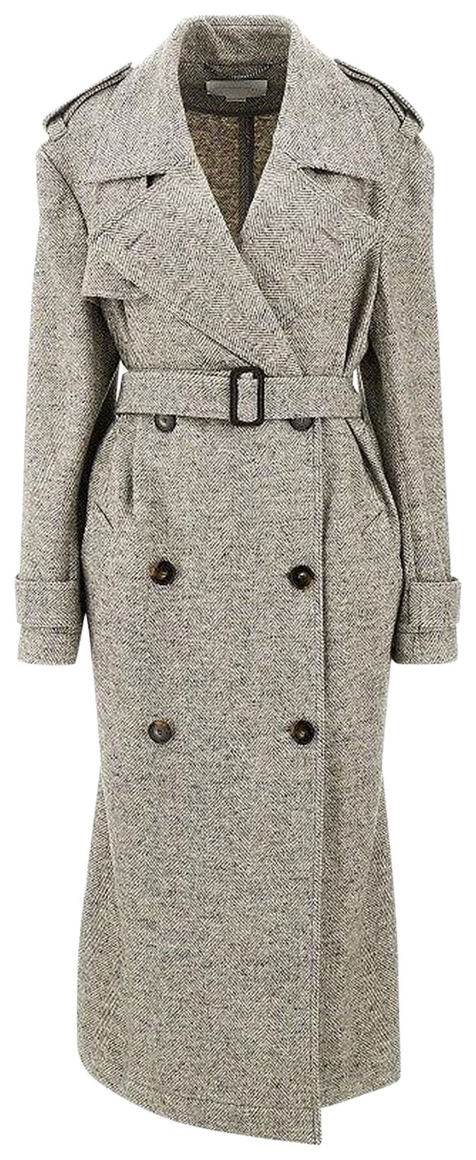 Stella McCartney Herringbone Trench Coat Grey MelangeCream