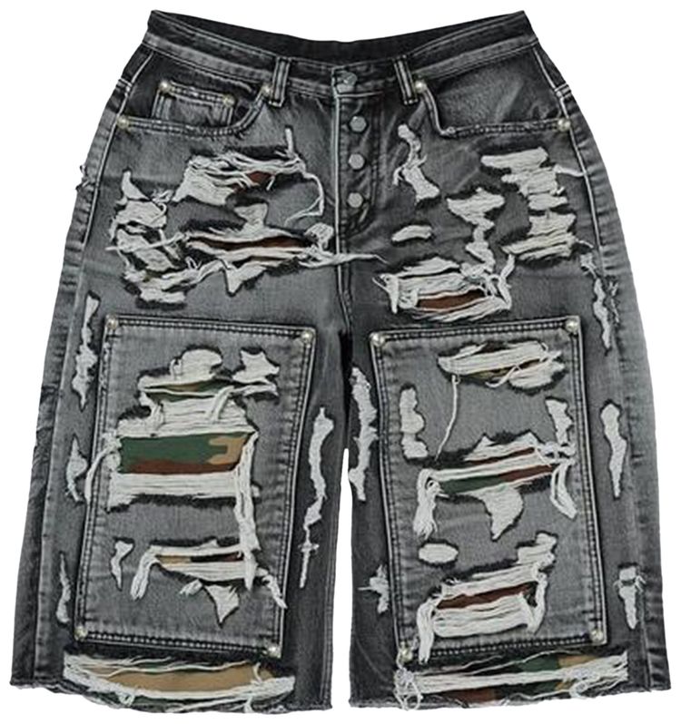 Thug Club Hell Camo Denim Shorts Black