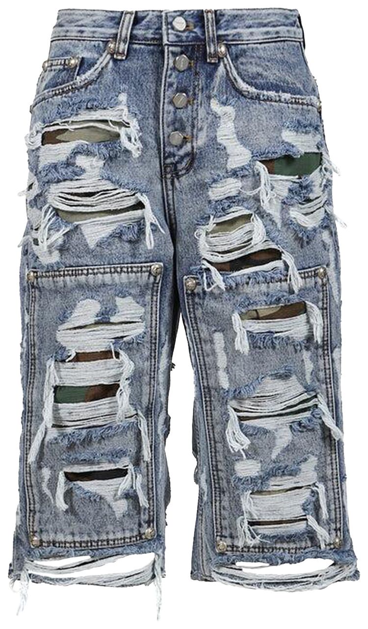 Thug Club Hell Camo Denim Shorts Blue