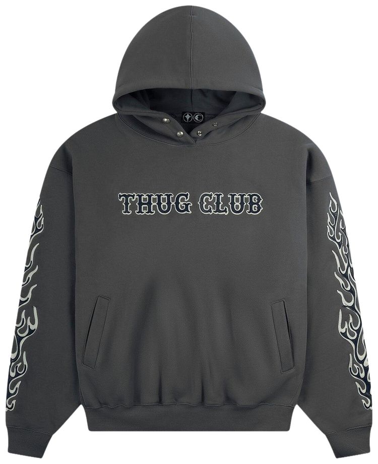 Thug Club Leather Flame Hoodie Grey