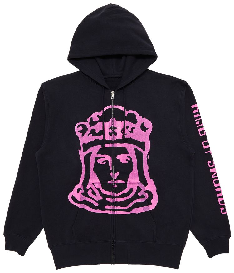 GOAT King of Swords Tarot Zip Up Hoodie BlueFuchsia