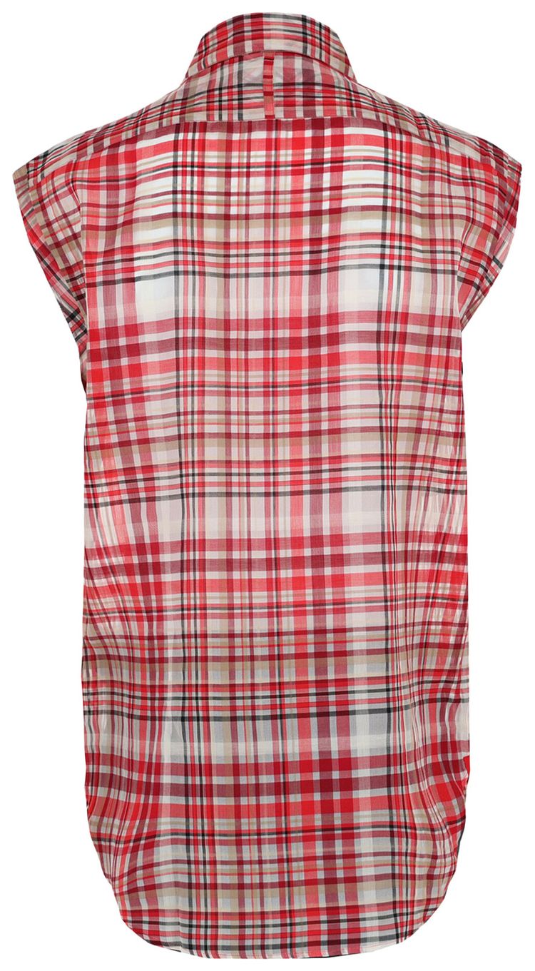 Ferragamo Plaid Print Sleeveless Shirt RedWhite