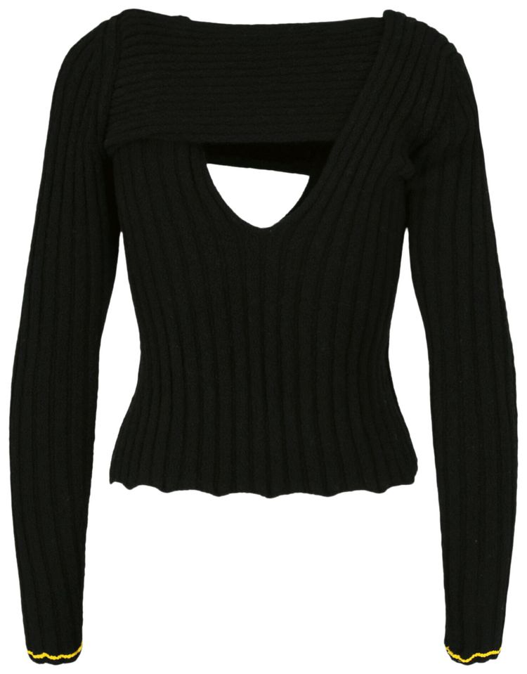 Bottega Veneta Boucle Ribbed V Neck Sweater Black