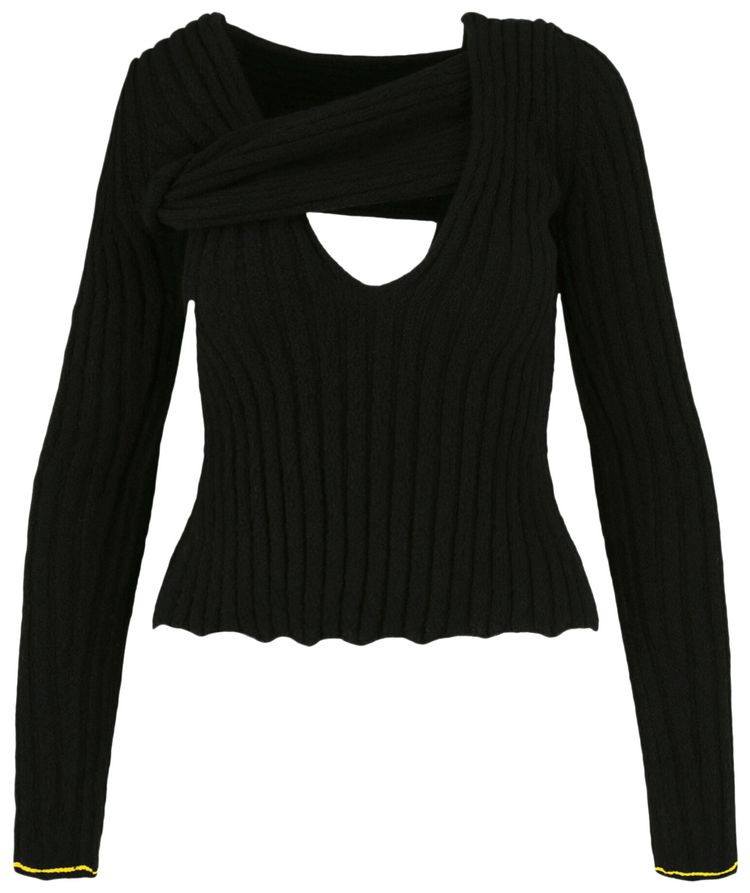 Bottega Veneta Boucle Ribbed V Neck Sweater Black
