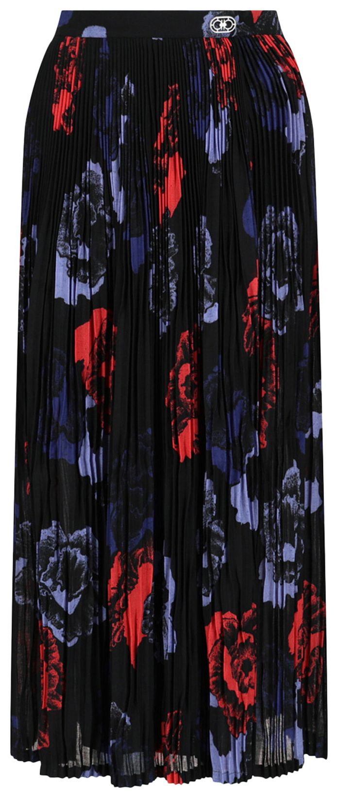 Ferragamo Pleated Poppies Midi Skirt Black