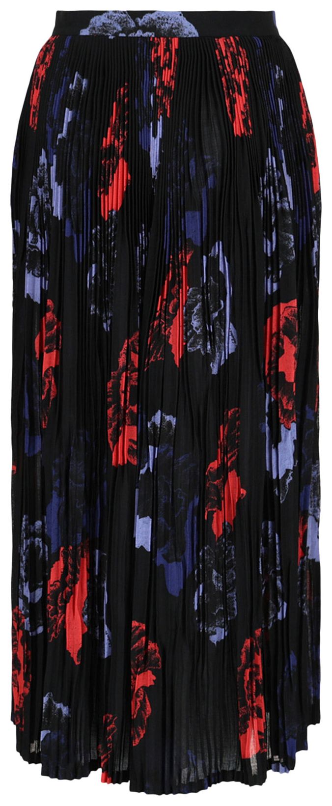 Ferragamo Pleated Poppies Midi Skirt Black