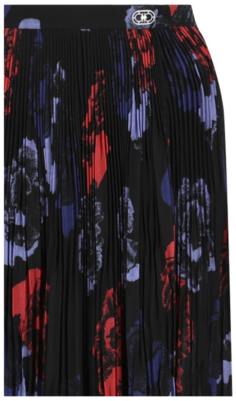 Ferragamo Pleated Poppies Midi Skirt Black