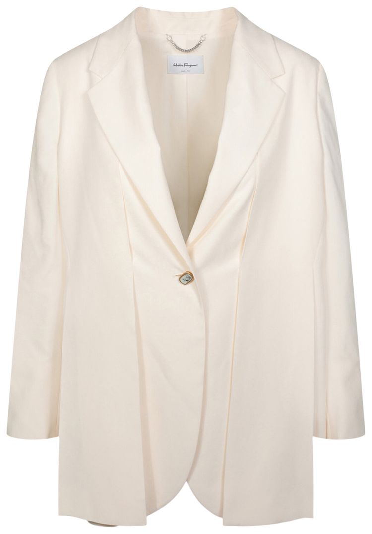 Ferragamo Single Button Silk Blazer Parchment