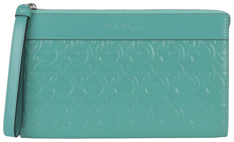 Ferragamo Gancini Embossed Leather Clutch Turquoise