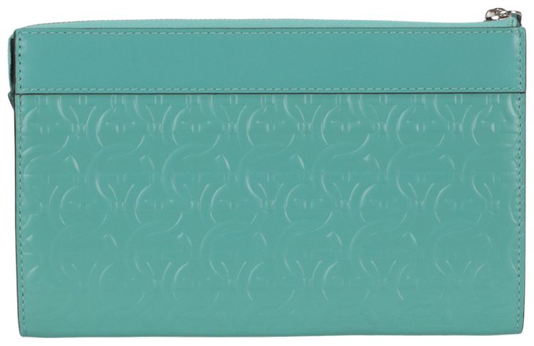 Ferragamo Gancini Embossed Leather Clutch Turquoise