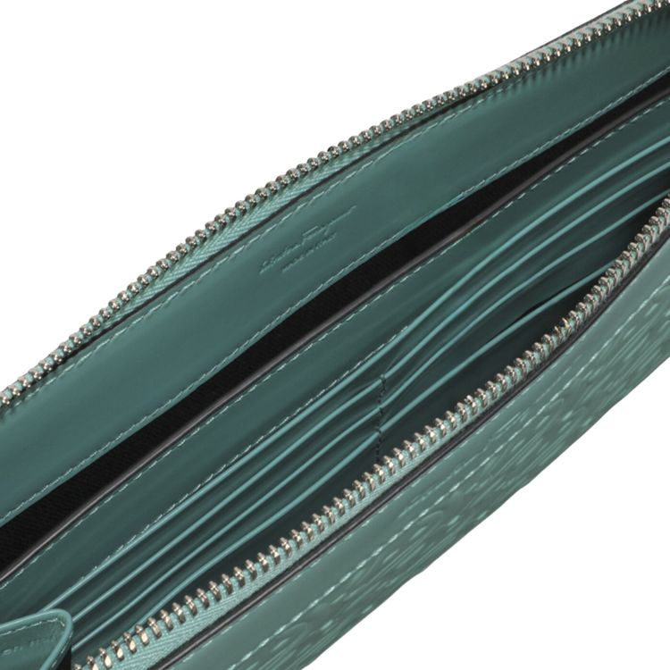Ferragamo Gancini Embossed Leather Clutch Turquoise