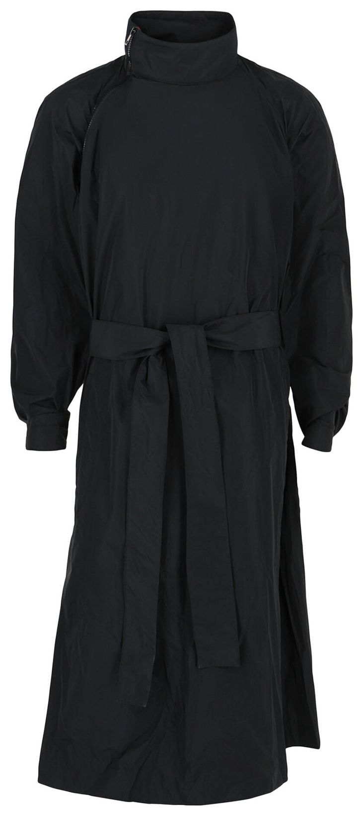 Ferragamo Asymmetrical Zip Detail Belted Trench Coat Black