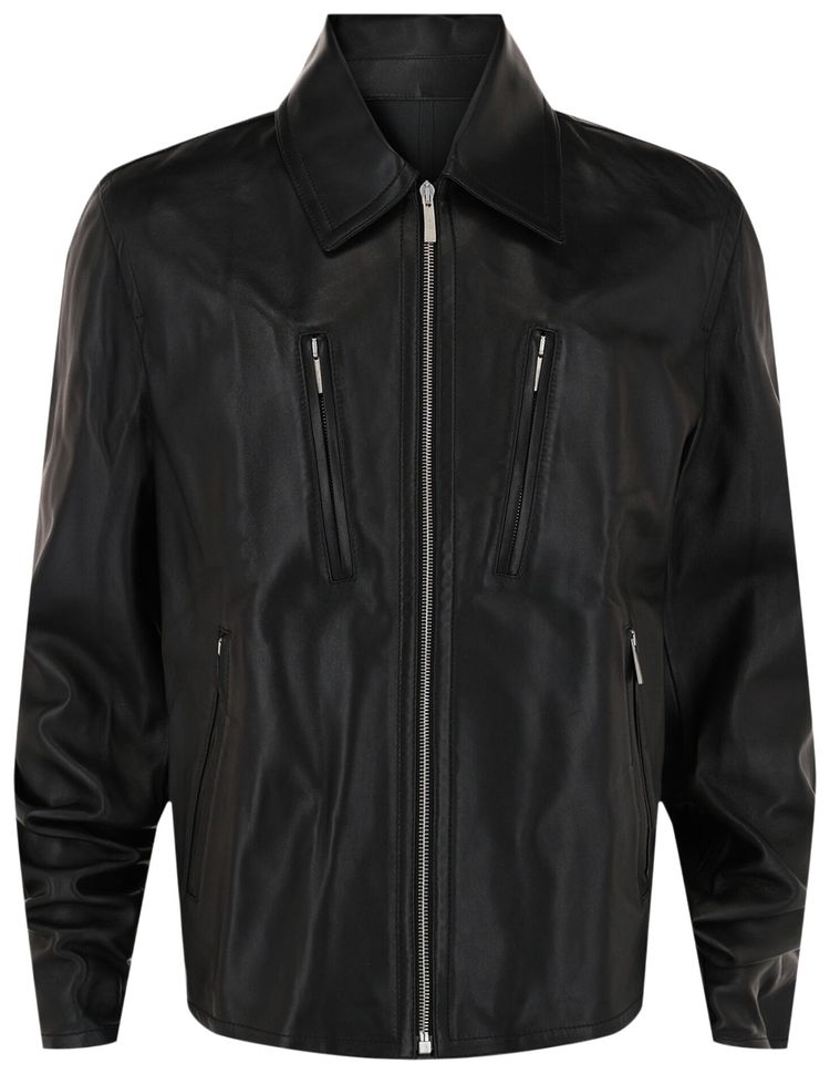 Ferragamo Zip Up Leather Jacket Black