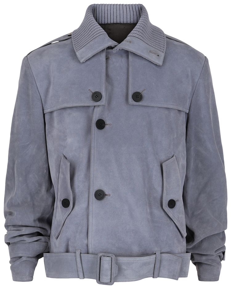 Ferragamo Suede Moto Jacket Blue