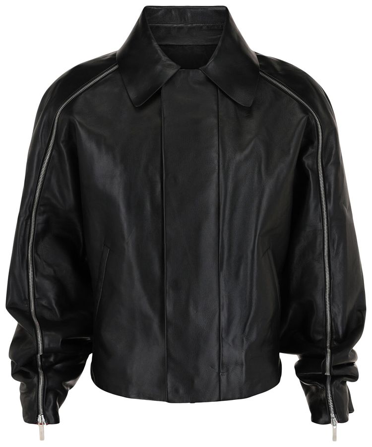 Ferragamo Contrasting Panels Zip Up Leather Jacket Black