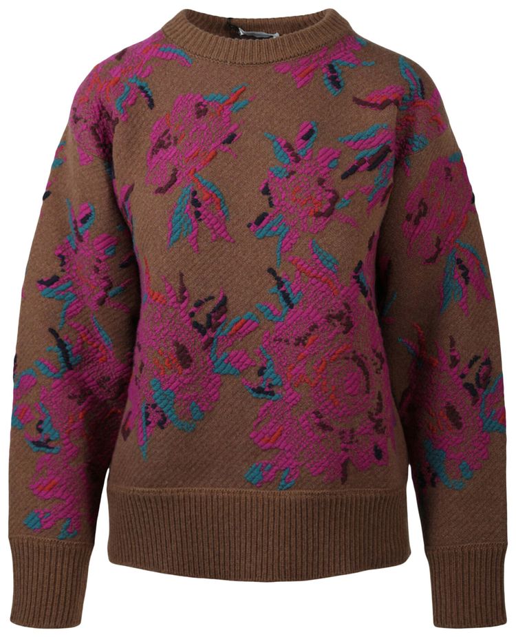 Ferragamo Floral Wool Sweater Beige Khaki
