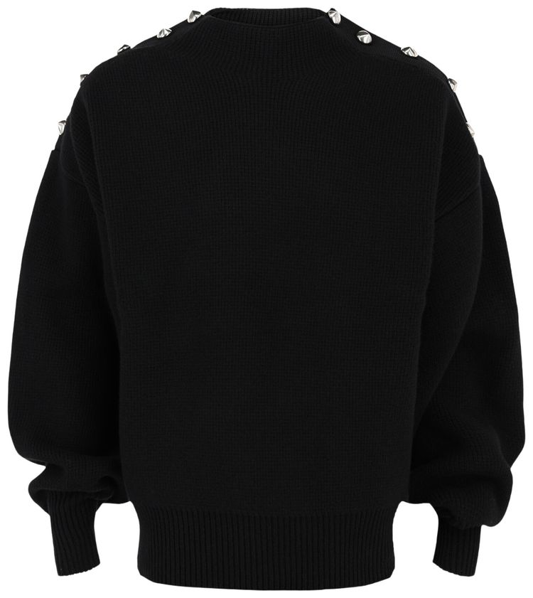 Ferragamo Cable Knit Metal Button Sweater Black