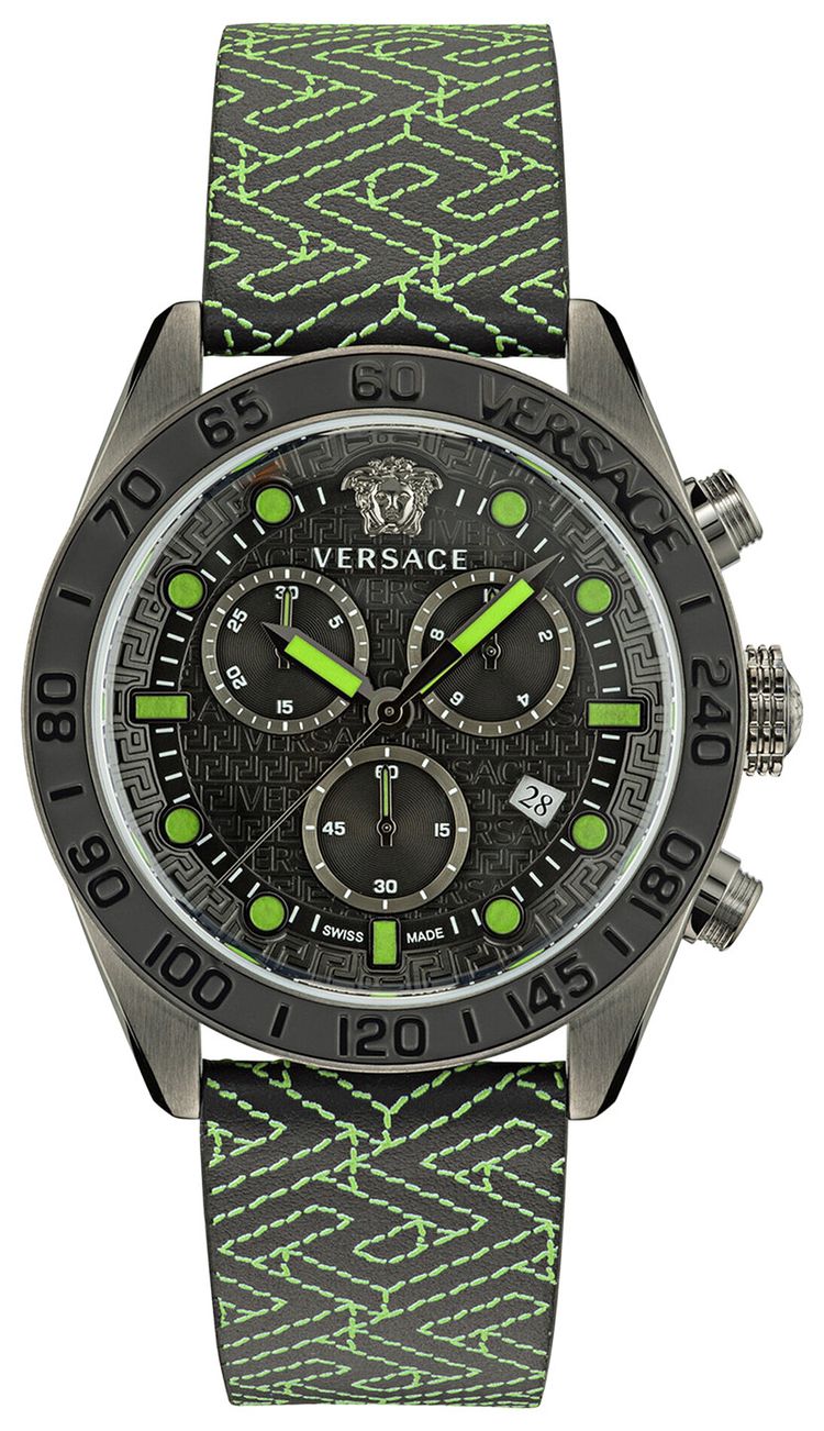Versace Greca Dome Chrono Leather Watch Gun