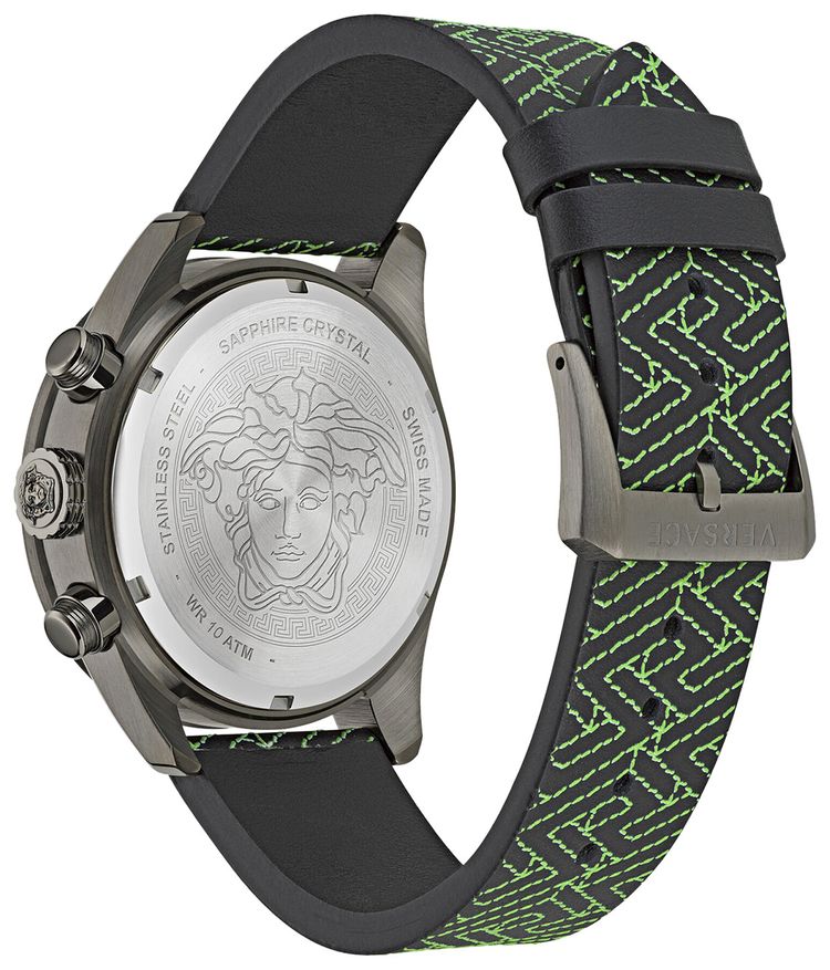 Versace Greca Dome Chrono Leather Watch Gun
