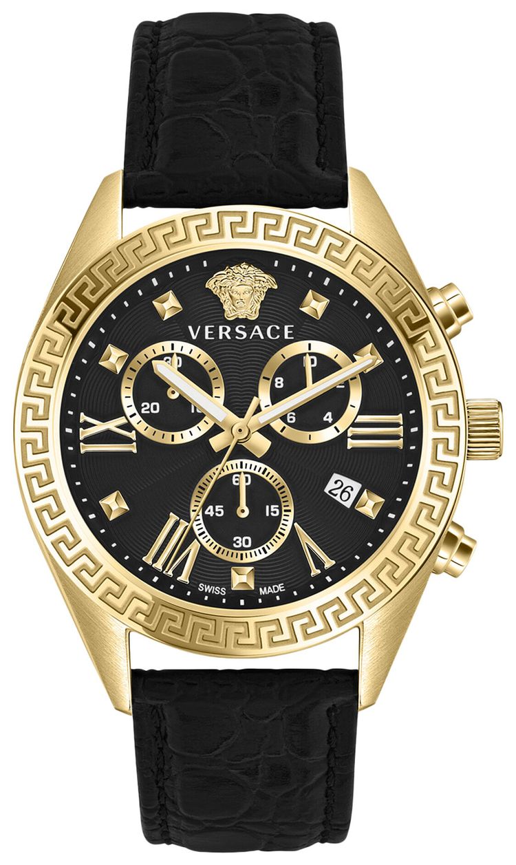 Versace Greca Chrono Leather Watch Gold