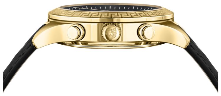 Versace Greca Chrono Leather Watch Gold
