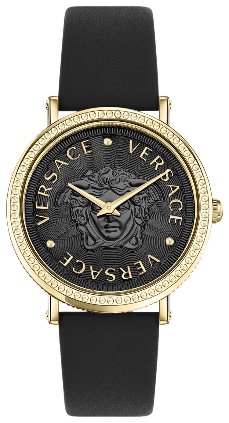 Versace V Dollar Leather Watch Gold