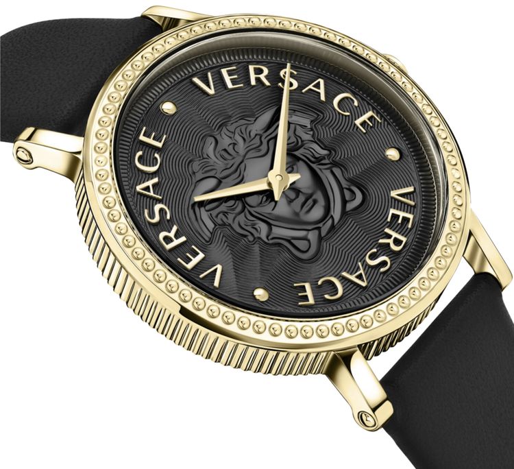 Versace V Dollar Leather Watch Gold