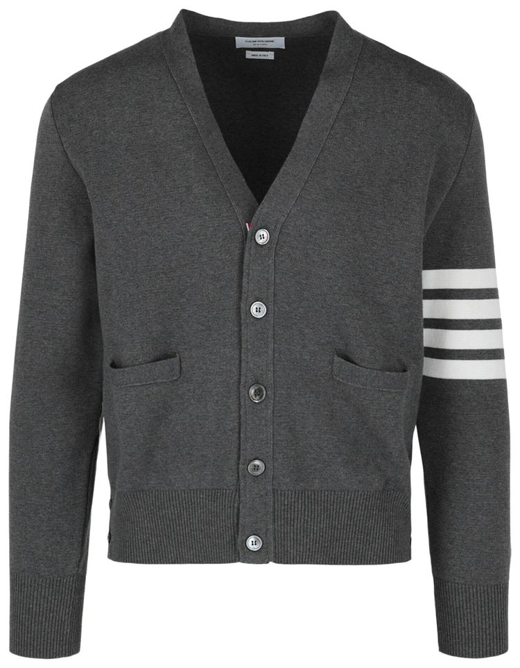 Thom Browne Cotton Crepe V Neck Cardigan Grey
