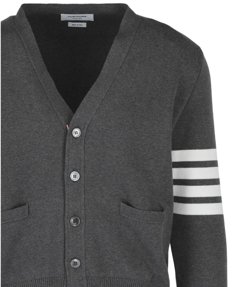 Thom Browne Cotton Crepe V Neck Cardigan Grey
