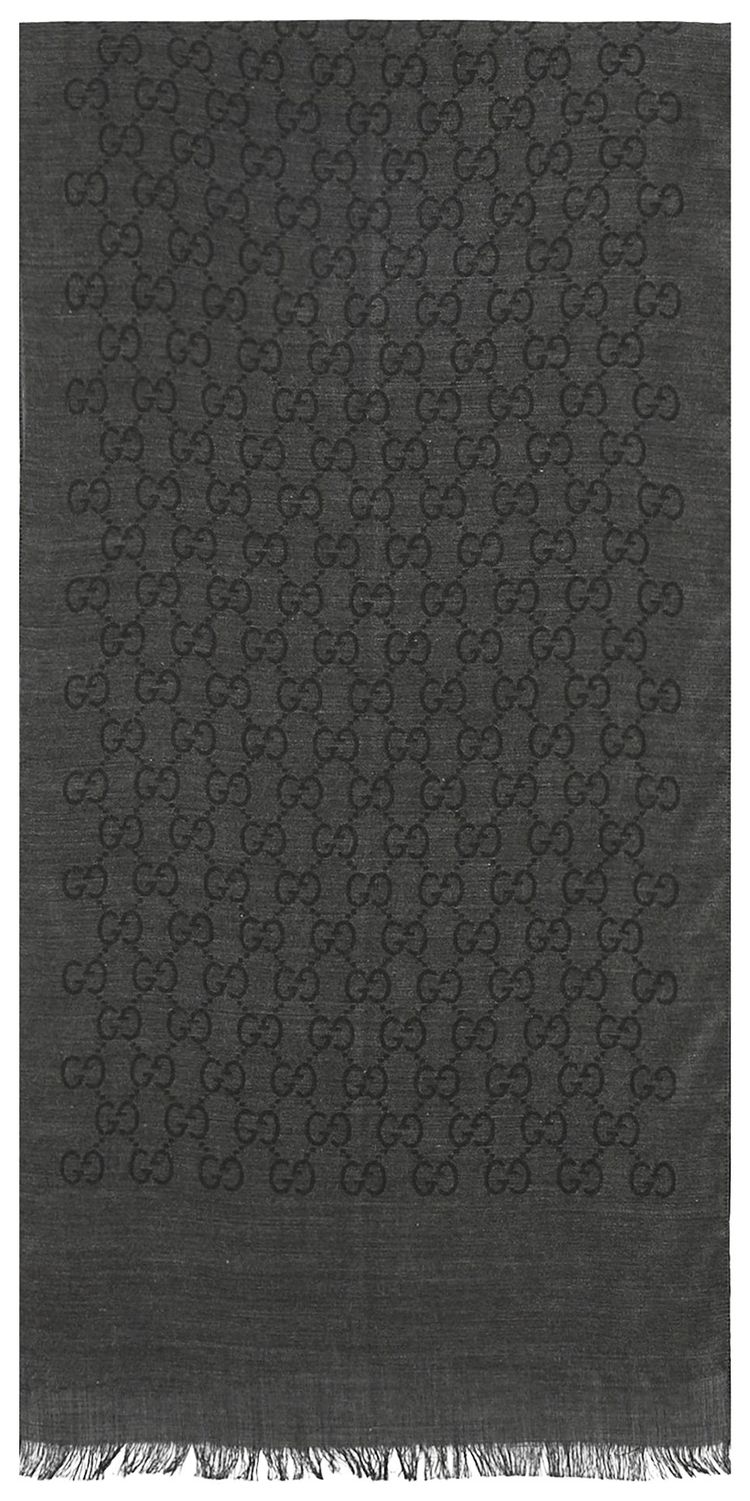 Gucci GG Jacquard Pattern Knit Scarf Anthracite