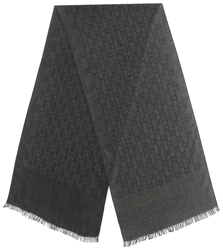 Gucci GG Jacquard Pattern Knit Scarf Anthracite