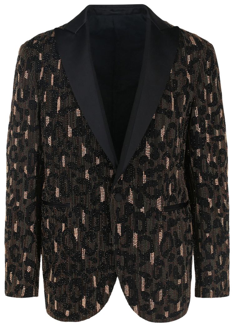 Versace Beaded Embellished Animal Patterned Blazer Black