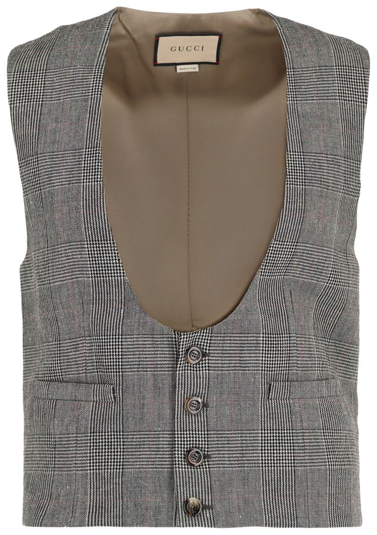 Gucci Wool Blend Plaid Vest GreyBeige