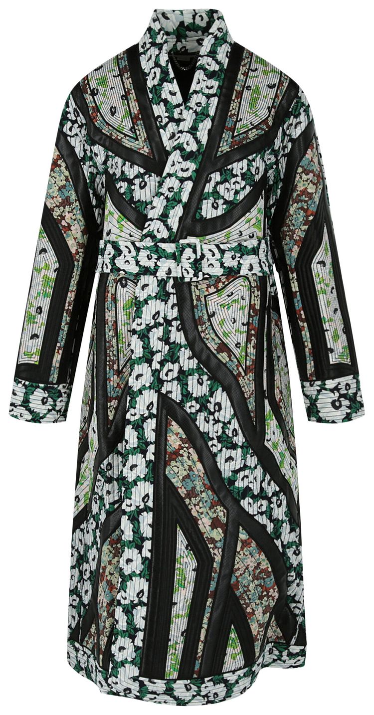 Stella McCartney Striped Print Belted Coat Black